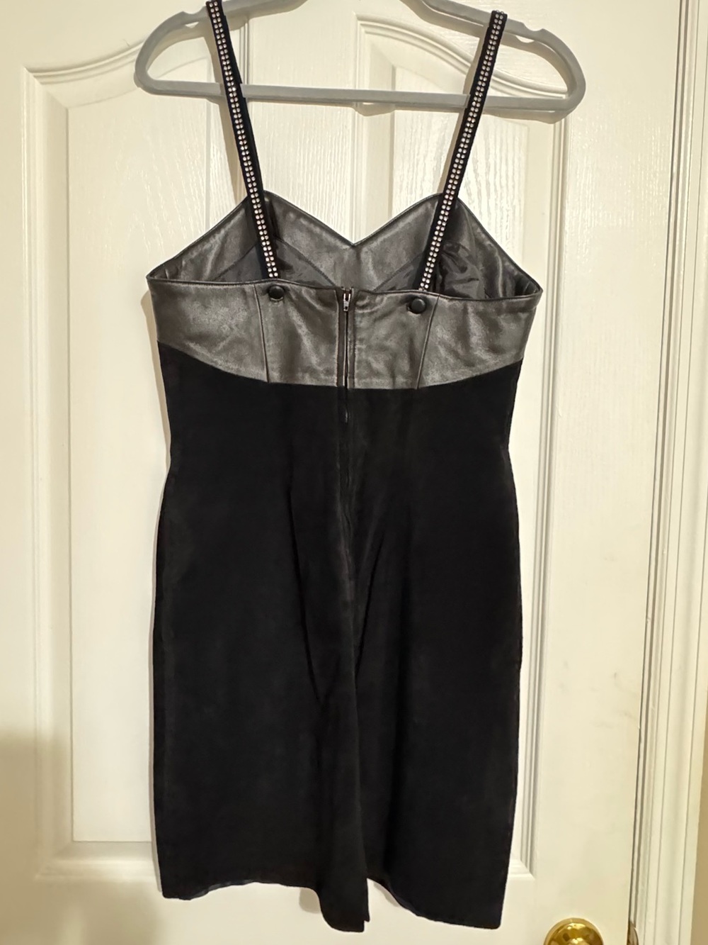 Black Two-Tone Real Leather/Suede Bust Sheath Dress - Picture 4 of 6
